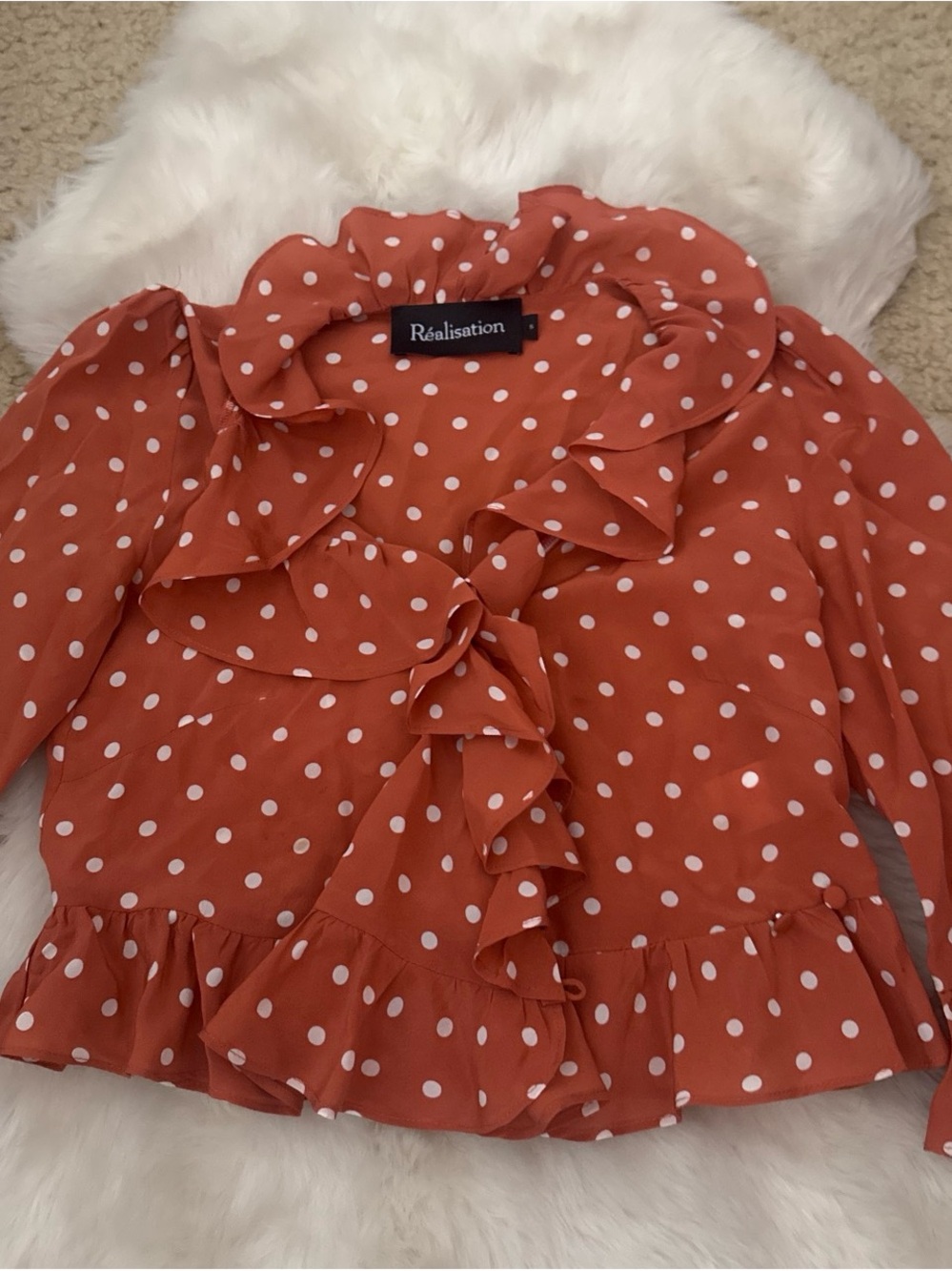 Réalisation Par Rust Polka Dot Ruffle Blouse